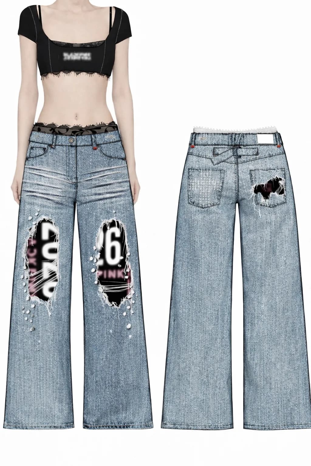 Tour denim with "2026 BLACKPINK" patches — front and back