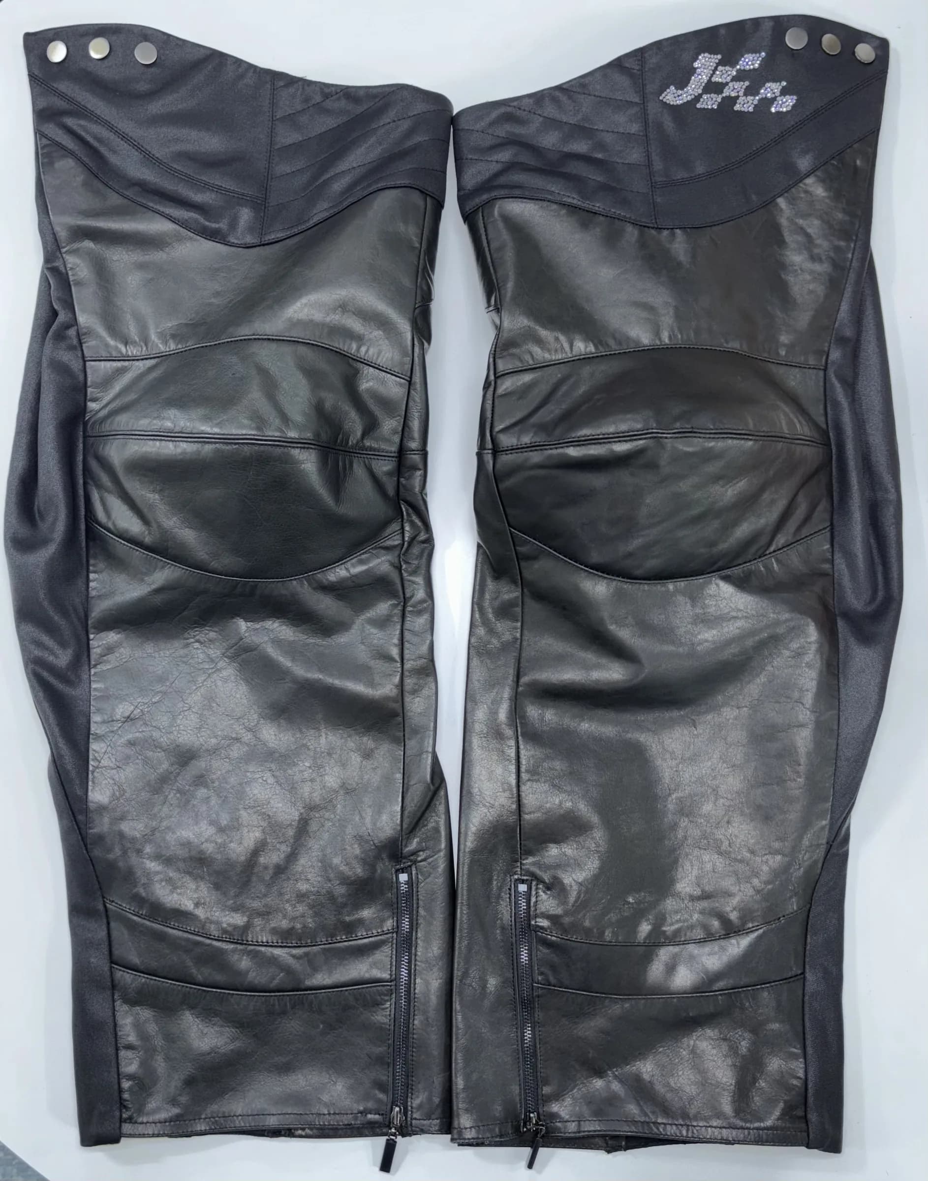 Leather chaps, hand-finished