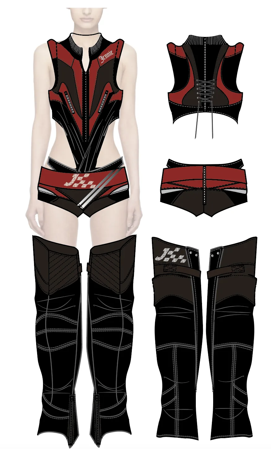 The full Chicago look — jacket, corset, chaps and belt